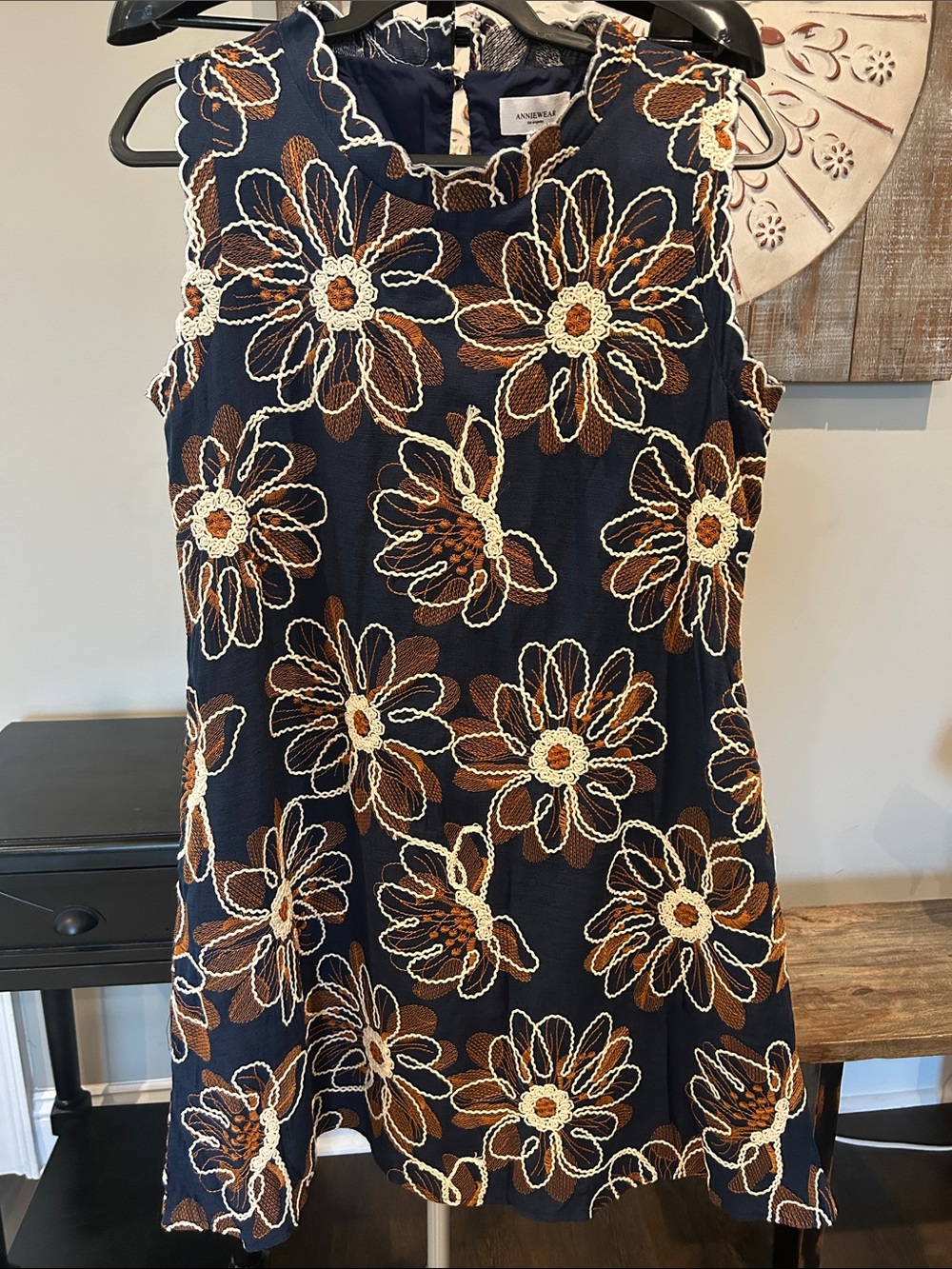 Anniewear Woman’s Navy Floral Midi Dress Beautiful Embroidery/ Size Medium/ NWT
